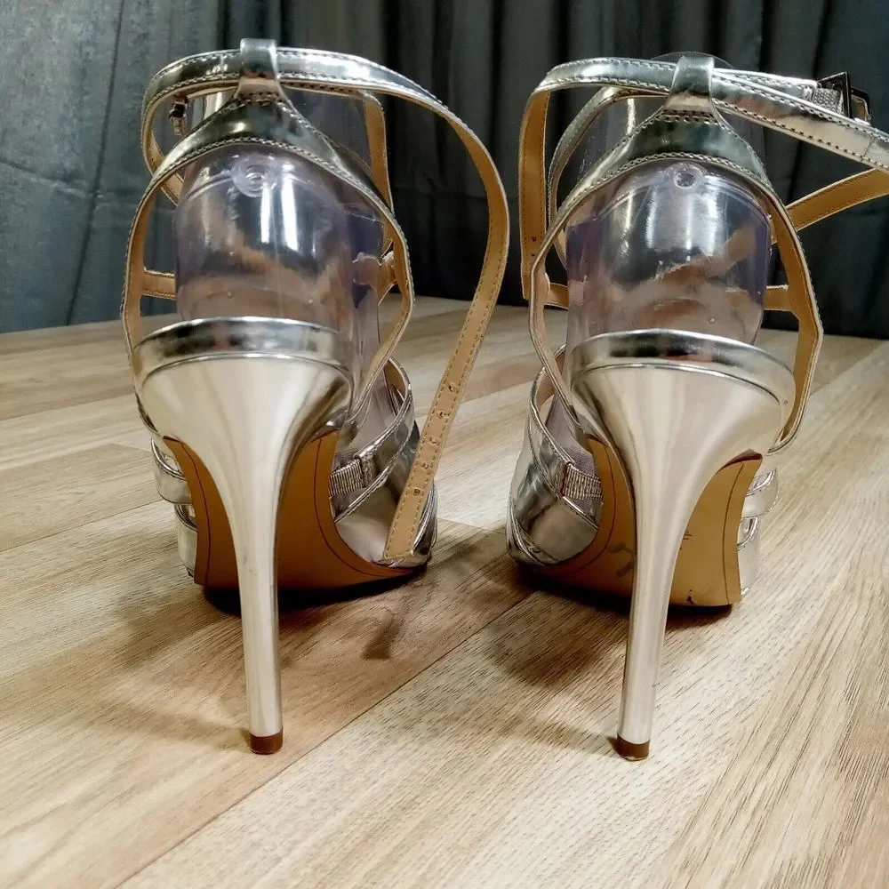 Sam Edelman Aviana Strappy High Heel Sandals‎ Womens Sz 8.5M EU 38.5 Silver